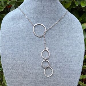 Chico's Silver Circle Lariat Adjustable Pendant Necklace w/Rhinestones EUC